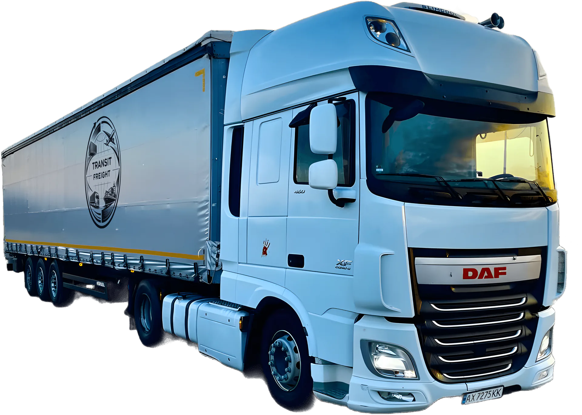 Тентована фура DAF XF з логотипом Transit-Freight